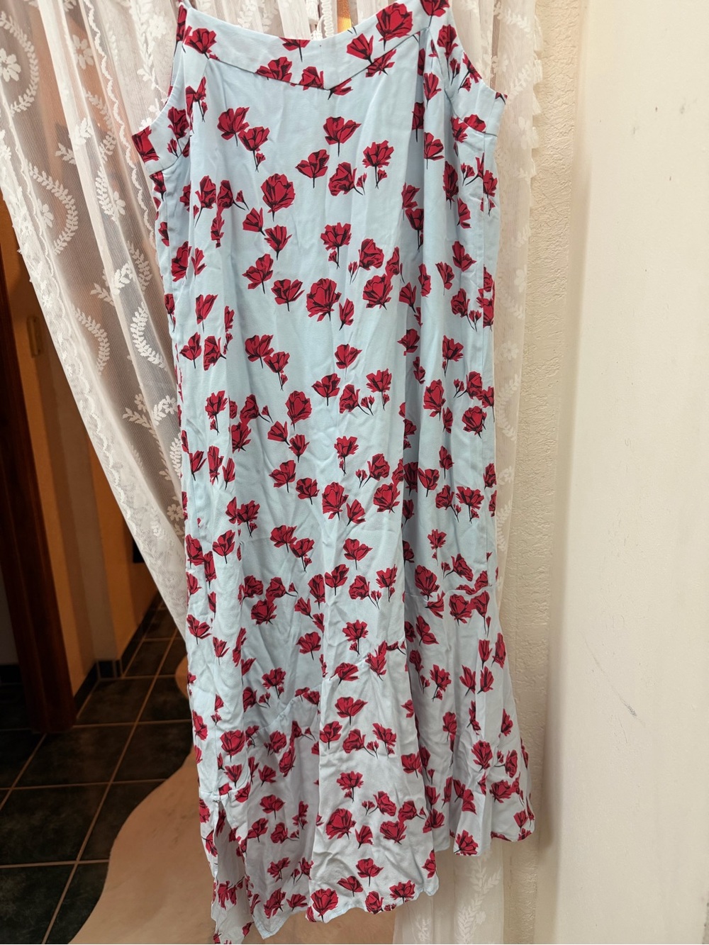 Equipment Light Blue Maxi Dress with Red Floral Print